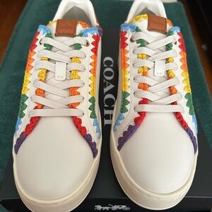 Men’s Coach low tops. Off White with Rainbow crochet stitching. New!